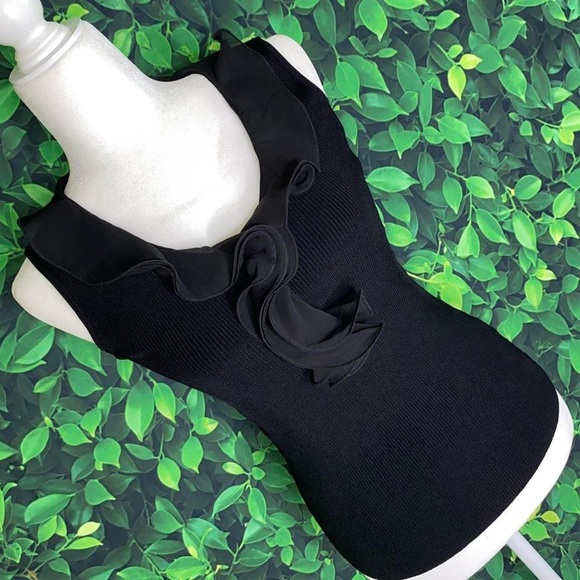 Adrienne Vittadini Tops - Adrienne Vittadini Black Ribbed Knit Tank Top with Sheer Ruffle Detail · Size M